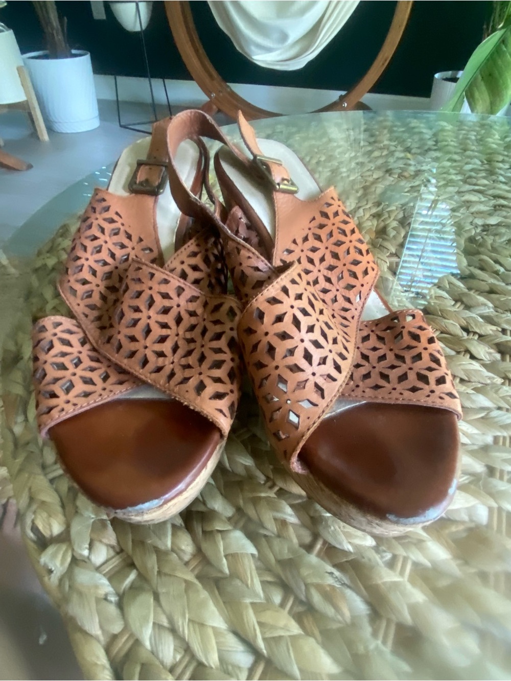 Brown wedge sandals